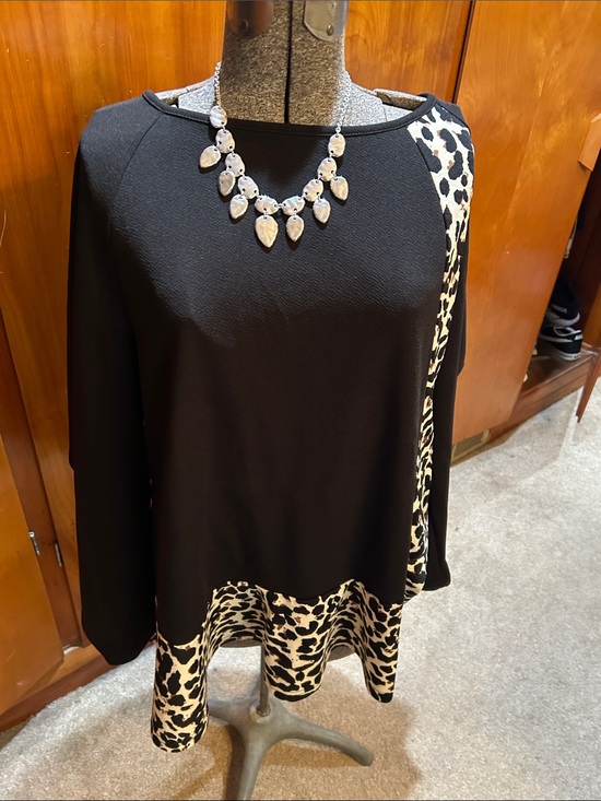 SHEIN Tops - SHEIN Black Tunic with Leopard-Print Trim